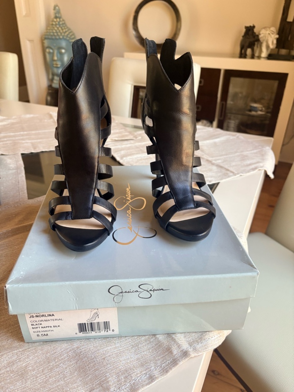 Jessica Simpson Black Cutout Leather High Heel Sandals